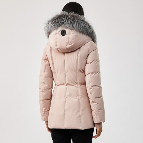 MACKAGE Soft Pink Adali Silver Fox Fur Signature Collar Down Coat - Picture 10 of 12